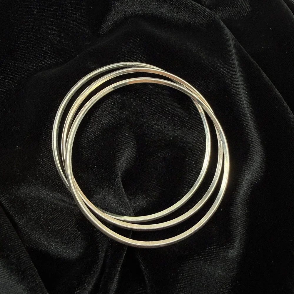 Milor Italy Fine Silver 950 Bangle Bracelets Set Of 3 Minimalist Dainty Thin 15g